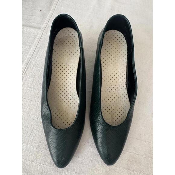 Vintage Green Leather Pumps By Fredrico Tammy Women's Size 7.5 Basketweave - Picture 2 of 6